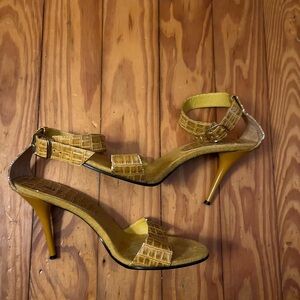 Bakers Mustard and Brown Croc-Embossed Heels